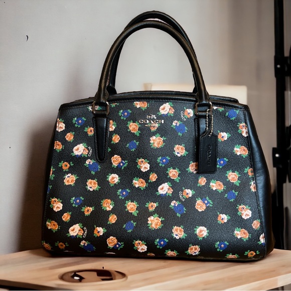 Coach Handbags - COACH Black Flower Margot Satchel/Crossbody